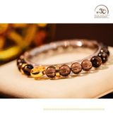  Vòng Tay Thạch Anh Khói 8mm 2A Phối Charm Bánh Xe Pháp Luân Đại Cát 