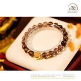  Vòng Tay Thạch Anh Khói 8mm 2A Phối Charm Bánh Xe Pháp Luân Đại Cát 