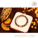  Vòng Tay Thạch Anh Khói 8mm 2A Phối Charm Bánh Xe Pháp Luân Đại Cát 