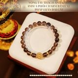  Vòng Tay Thạch Anh Khói 8mm 2A Phối Charm Bánh Xe Pháp Luân Đại Cát 