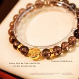  Vòng Tay Thạch Anh Khói 8mm 2A Phối Charm Bánh Xe Pháp Luân Đại Cát 