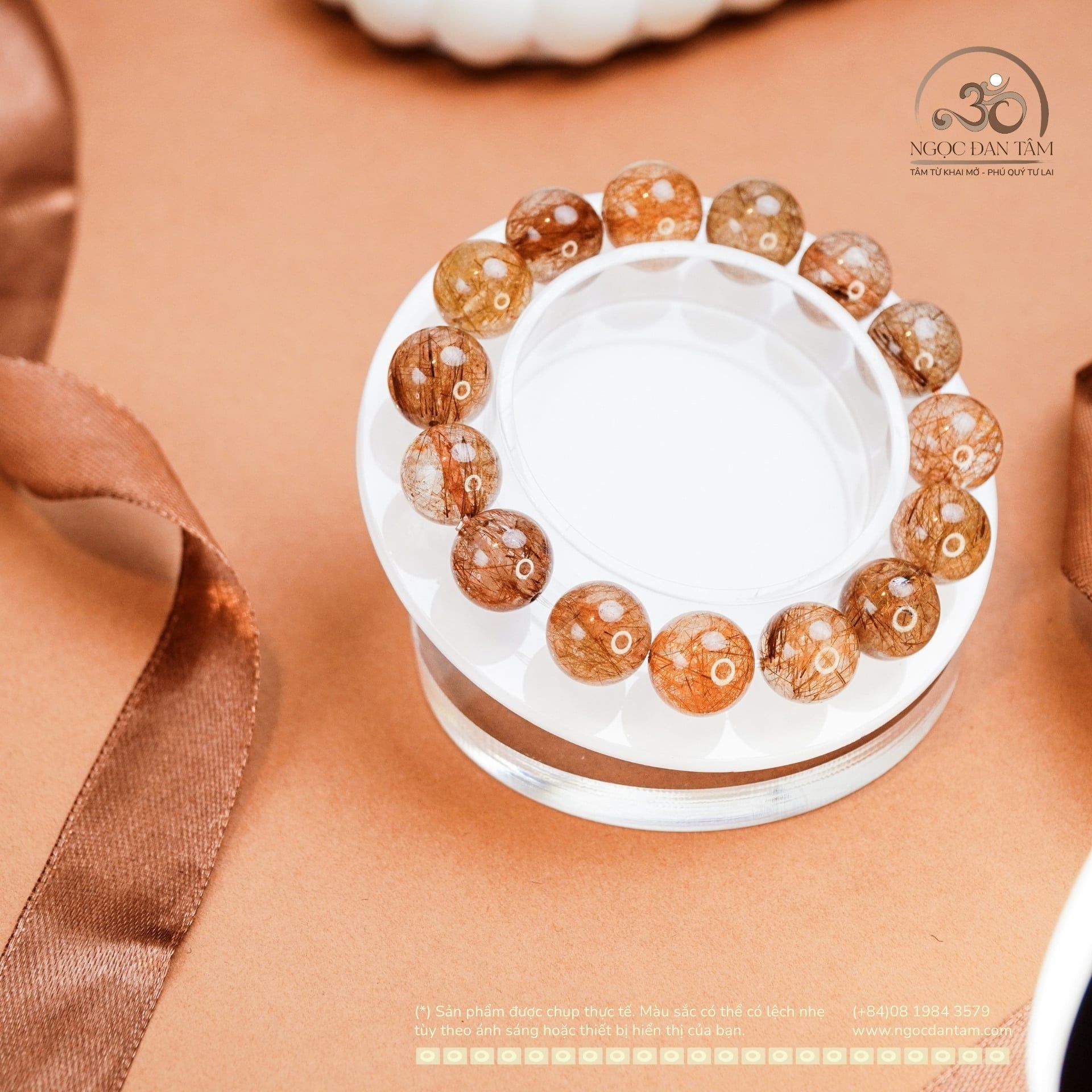  Vòng Tay Thạch Anh Tóc Đỏ 13mm 7A 