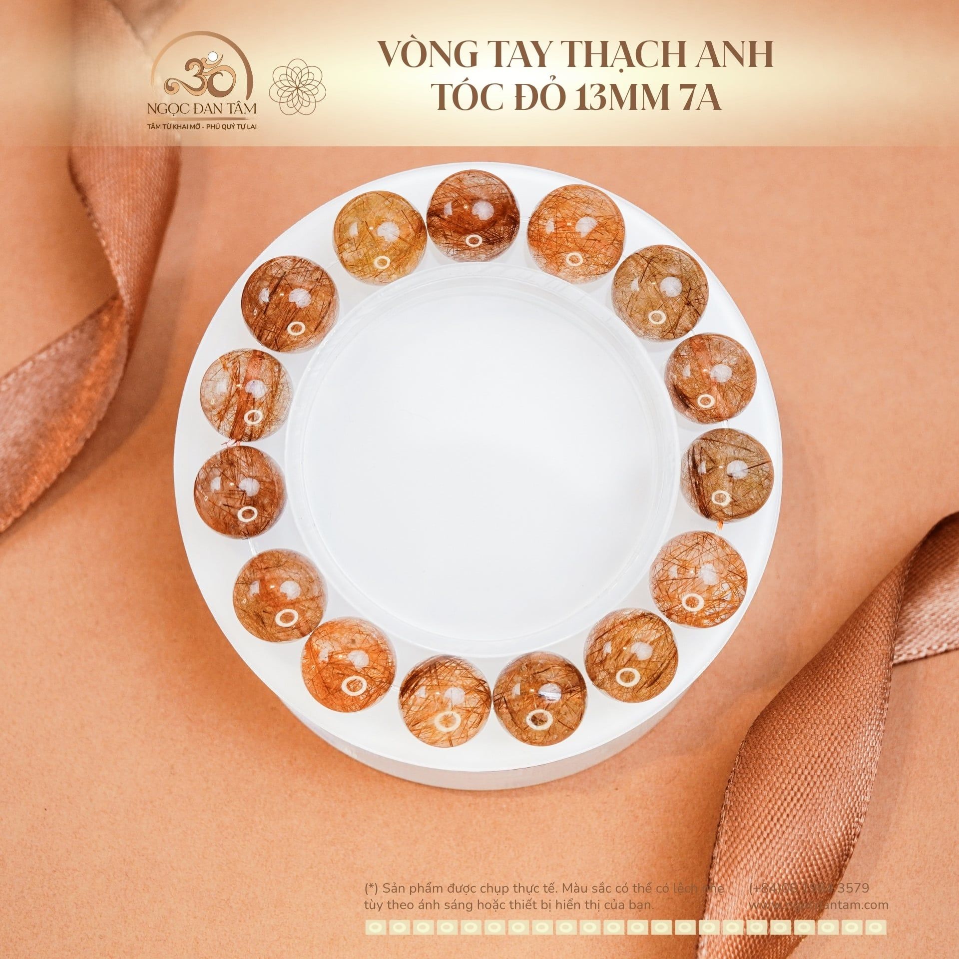  Vòng Tay Thạch Anh Tóc Đỏ 13mm 7A 