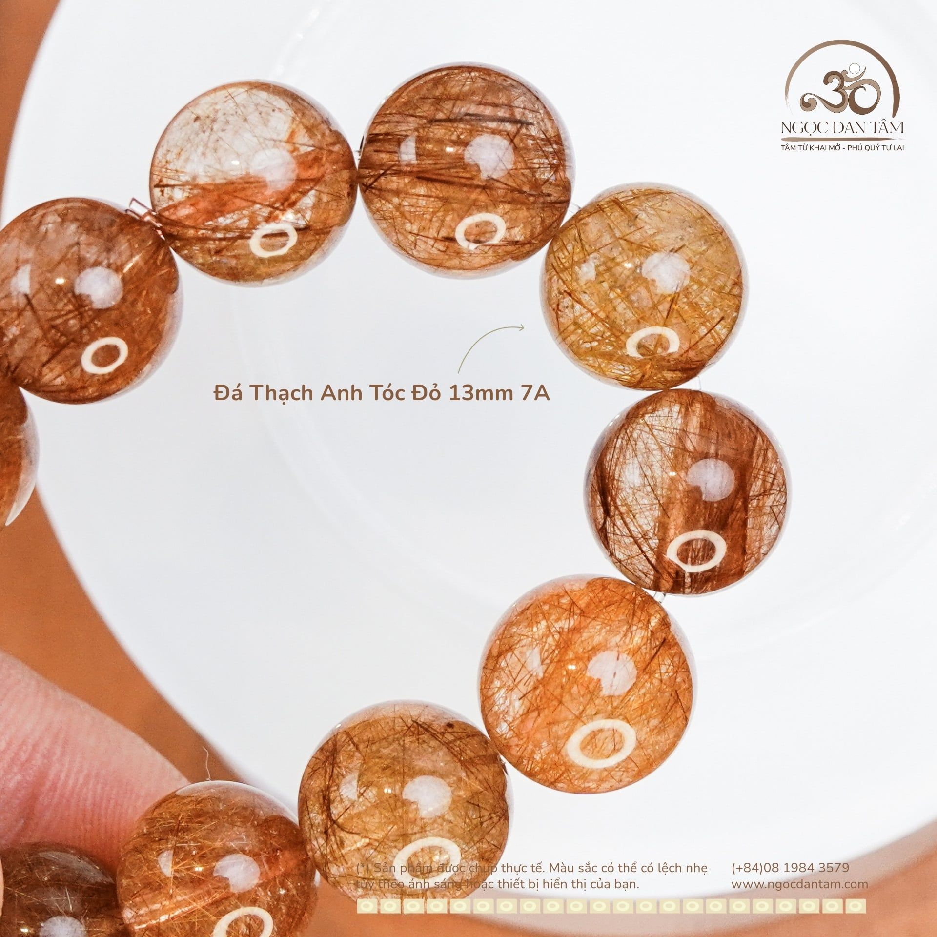  Vòng Tay Thạch Anh Tóc Đỏ 12mm 6A 