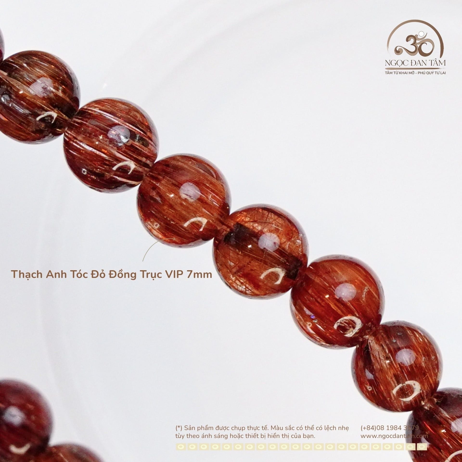  Vòng tay Thach Anh Tóc Đỏ Đồng Trục VIP 7mm 