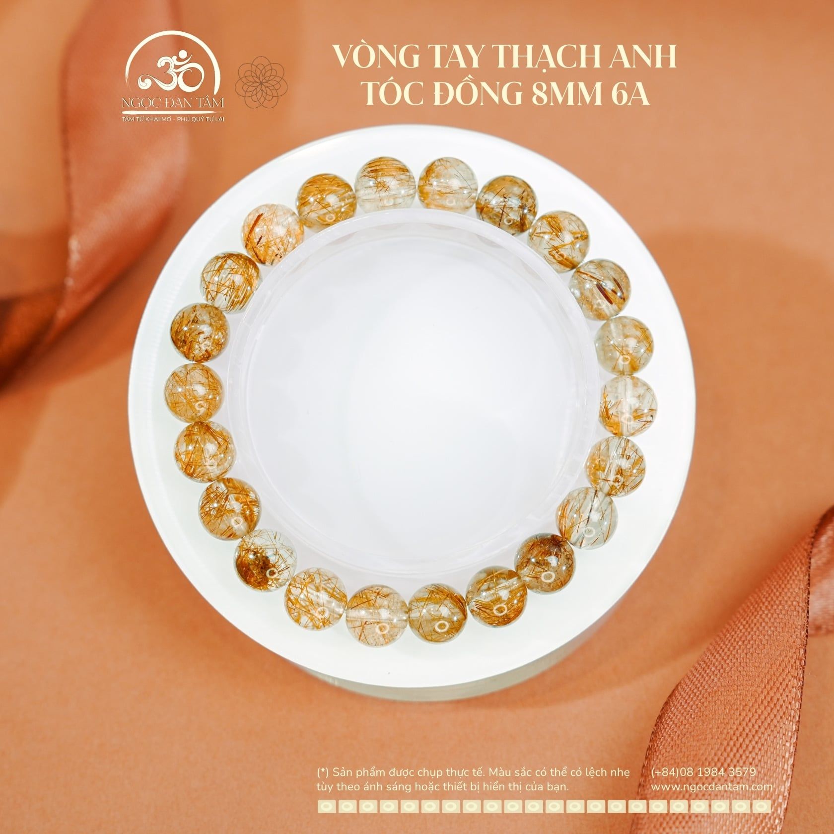  Vòng Tay Thạch Anh Tóc Đồng 8mm 6A 