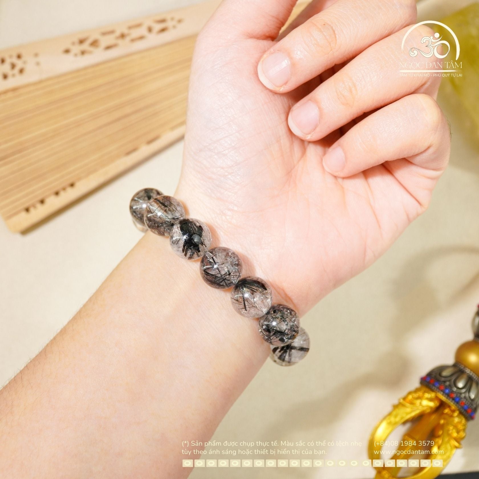  Vòng Tay Thạch Anh Tóc Đen 12mm 5A 