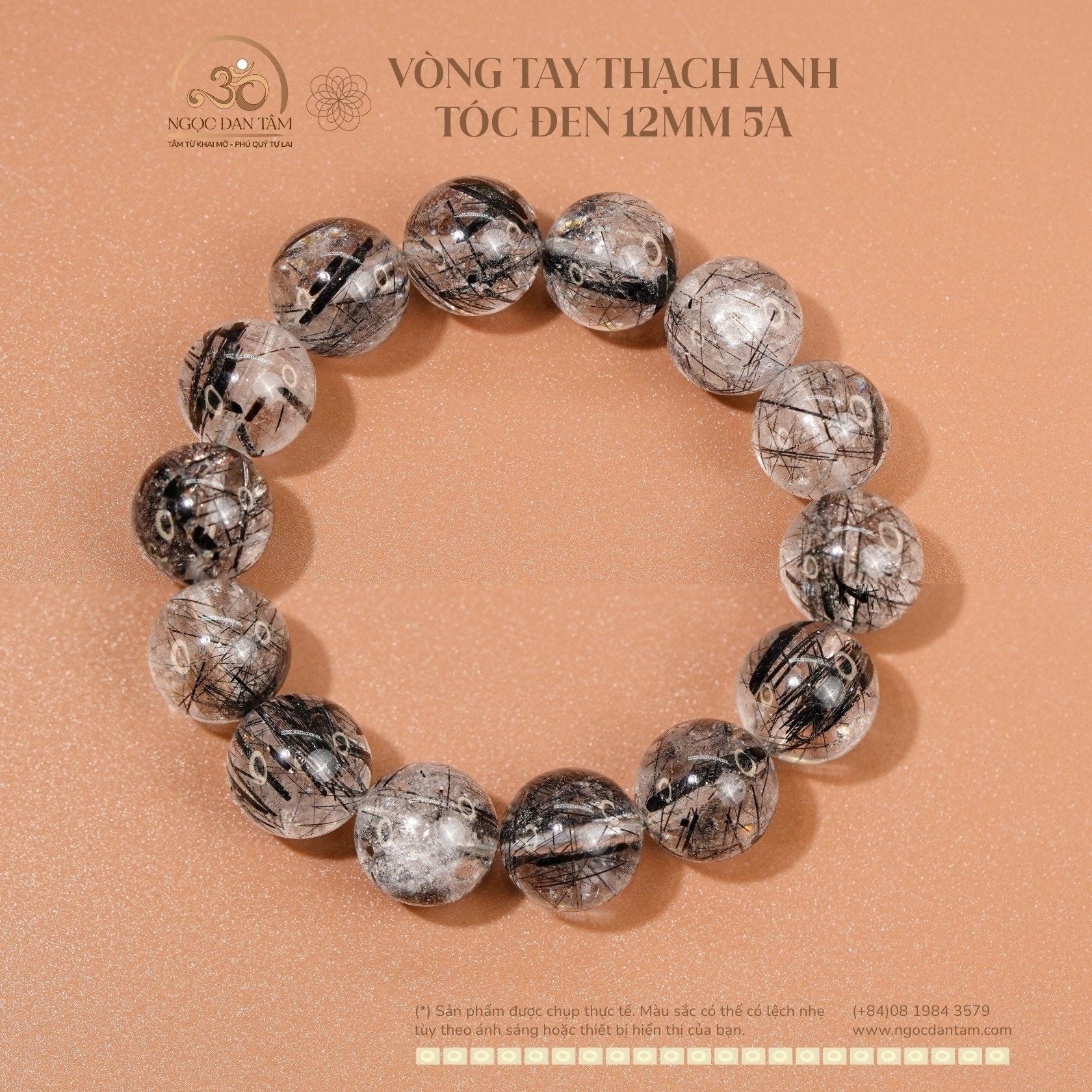  Vòng Tay Thạch Anh Tóc Đen 12mm 5A 