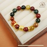  Vòng Tay Thạch Anh Tóc Hỗn Hợp 10mm 5A Phối Charm Tròn Bánh Xe 