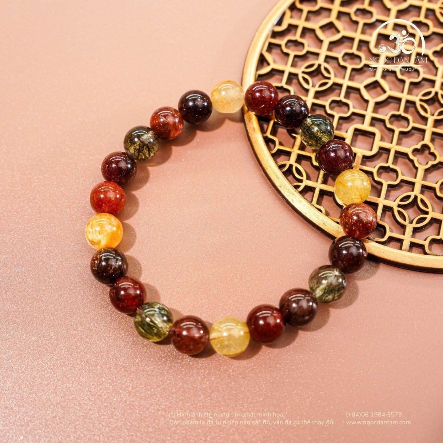  Vòng Tay Thạch Anh Tóc Hỗn Hợp 8mm 5A 