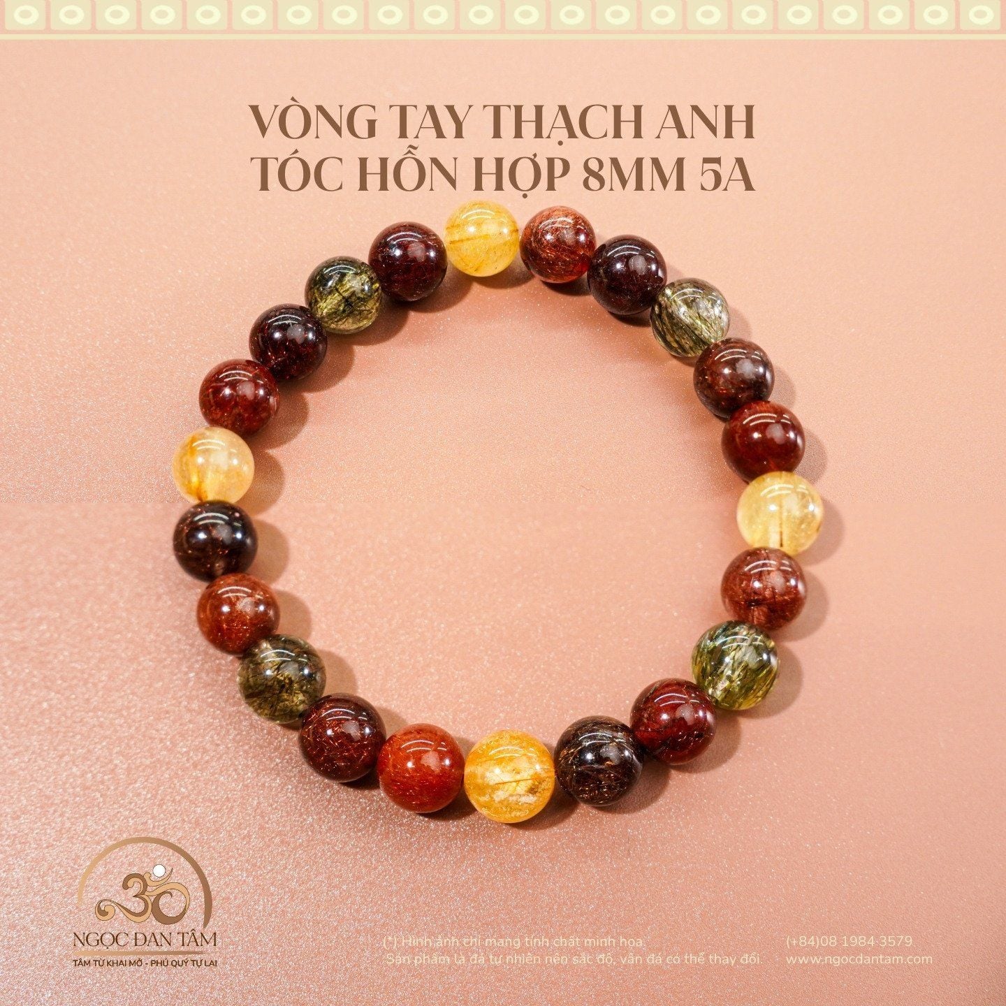  Vòng Tay Thạch Anh Tóc Hỗn Hợp 8mm 5A 