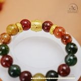  Vòng Tay Thạch Anh Tóc Hỗn Hợp 10mm 5A Phối Charm Tròn Bánh Xe 