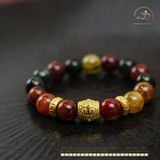  Vòng Tay Thạch Anh Tóc Hỗn Hợp 10mm 5A Phối Charm Tròn Bánh Xe 