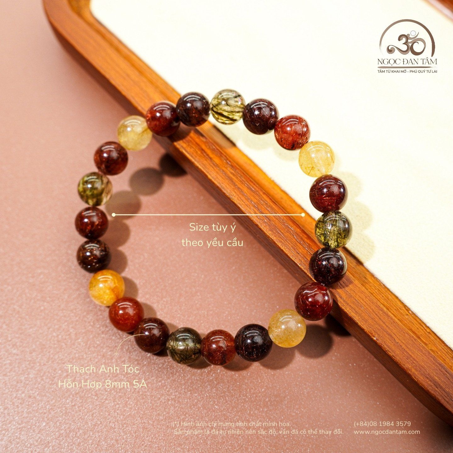  Vòng Tay Thạch Anh Tóc Hỗn Hợp 8mm 5A 