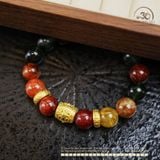  Vòng Tay Thạch Anh Tóc Hỗn Hợp 10mm 5A Phối Charm Tròn Bánh Xe 