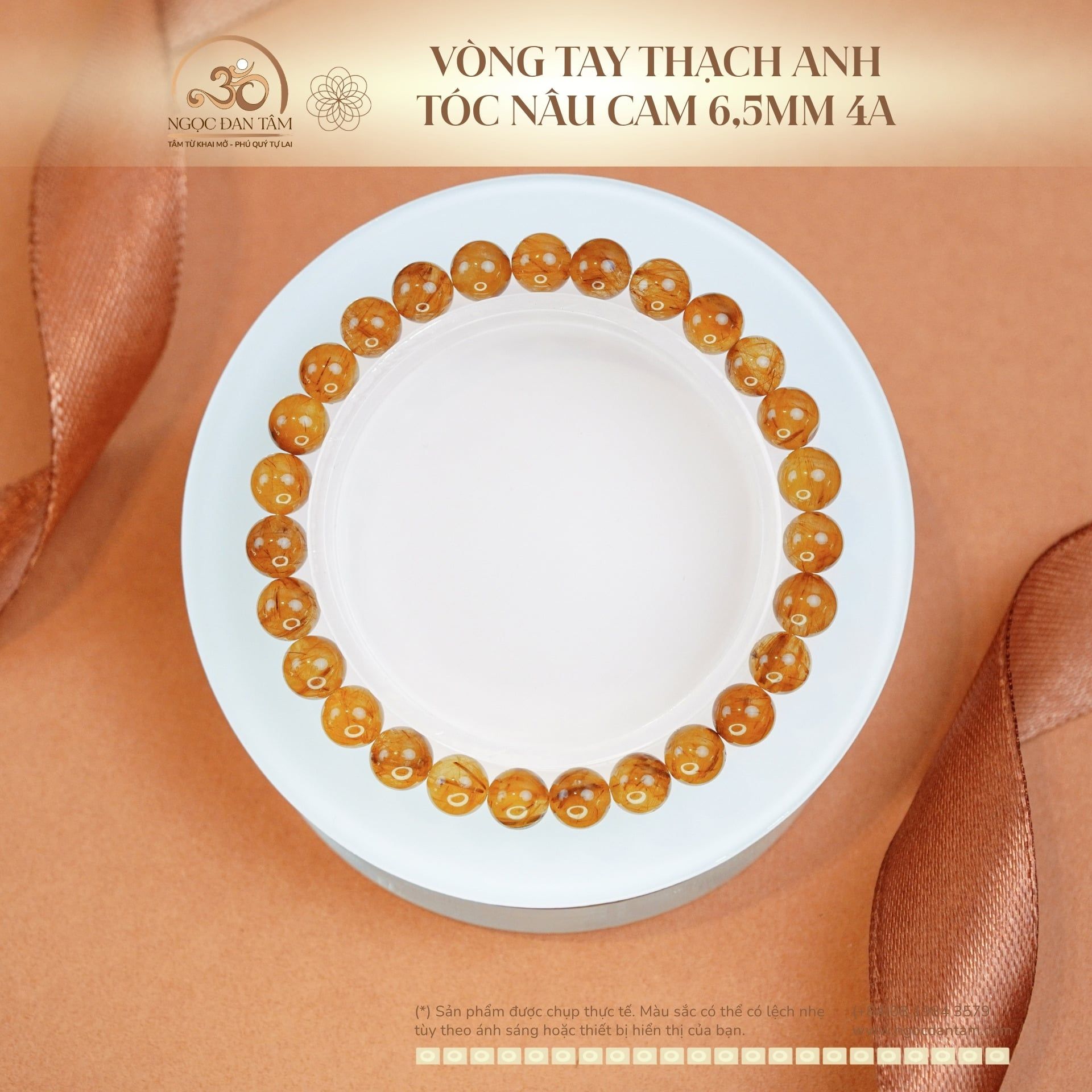  Vòng Tay Thạch Anh Tóc Nâu Cam 6,5mm 4A 
