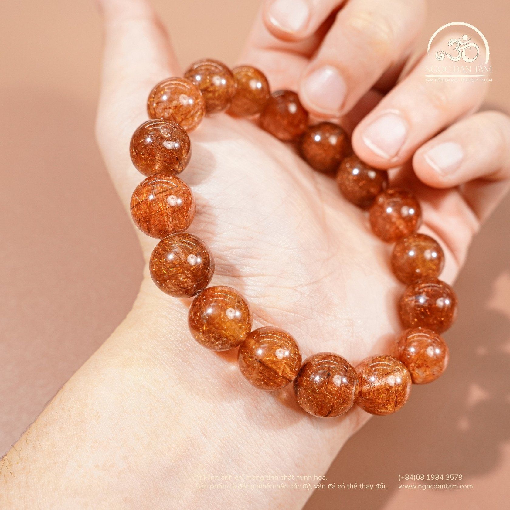  Vòng Tay Đá Thạch Anh Tóc Nâu Đỏ 12mm 7A 