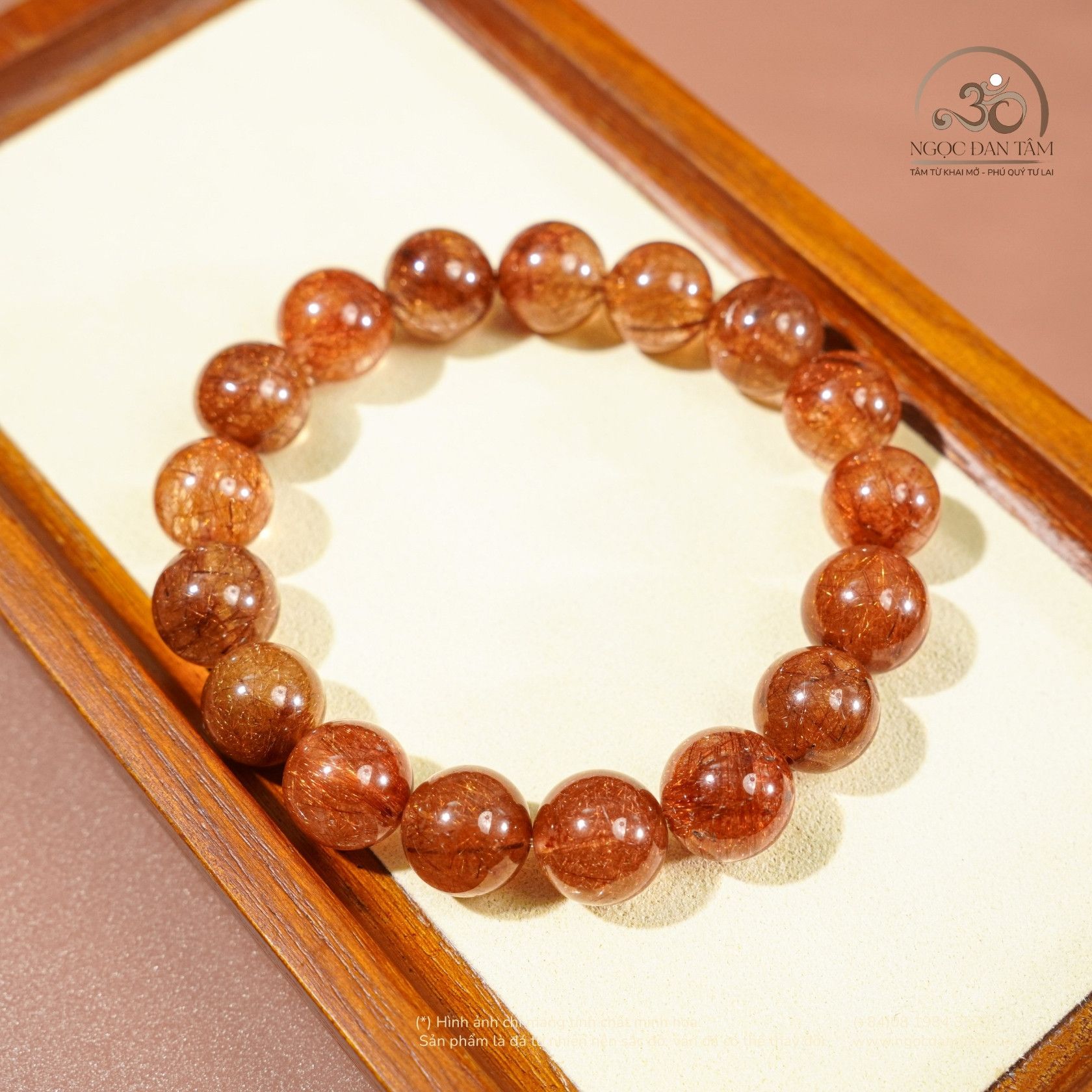  Vòng Tay Đá Thạch Anh Tóc Nâu Đỏ 12mm 7A 