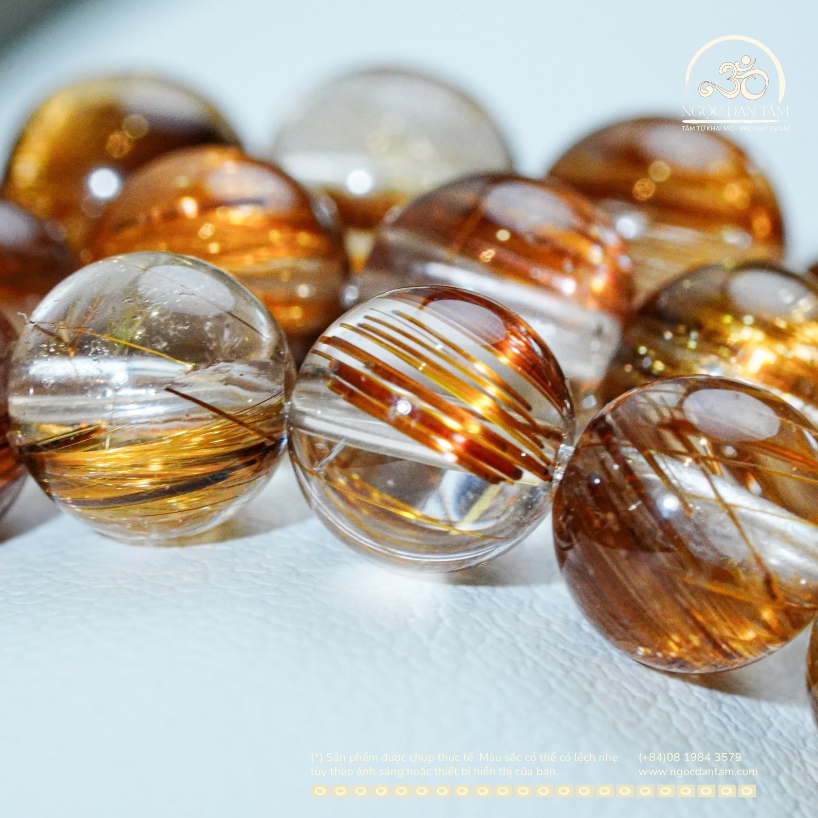  Chuỗi Vòng Tay Thạch Anh Tóc Nâu Đồng Trục 6,5mm 