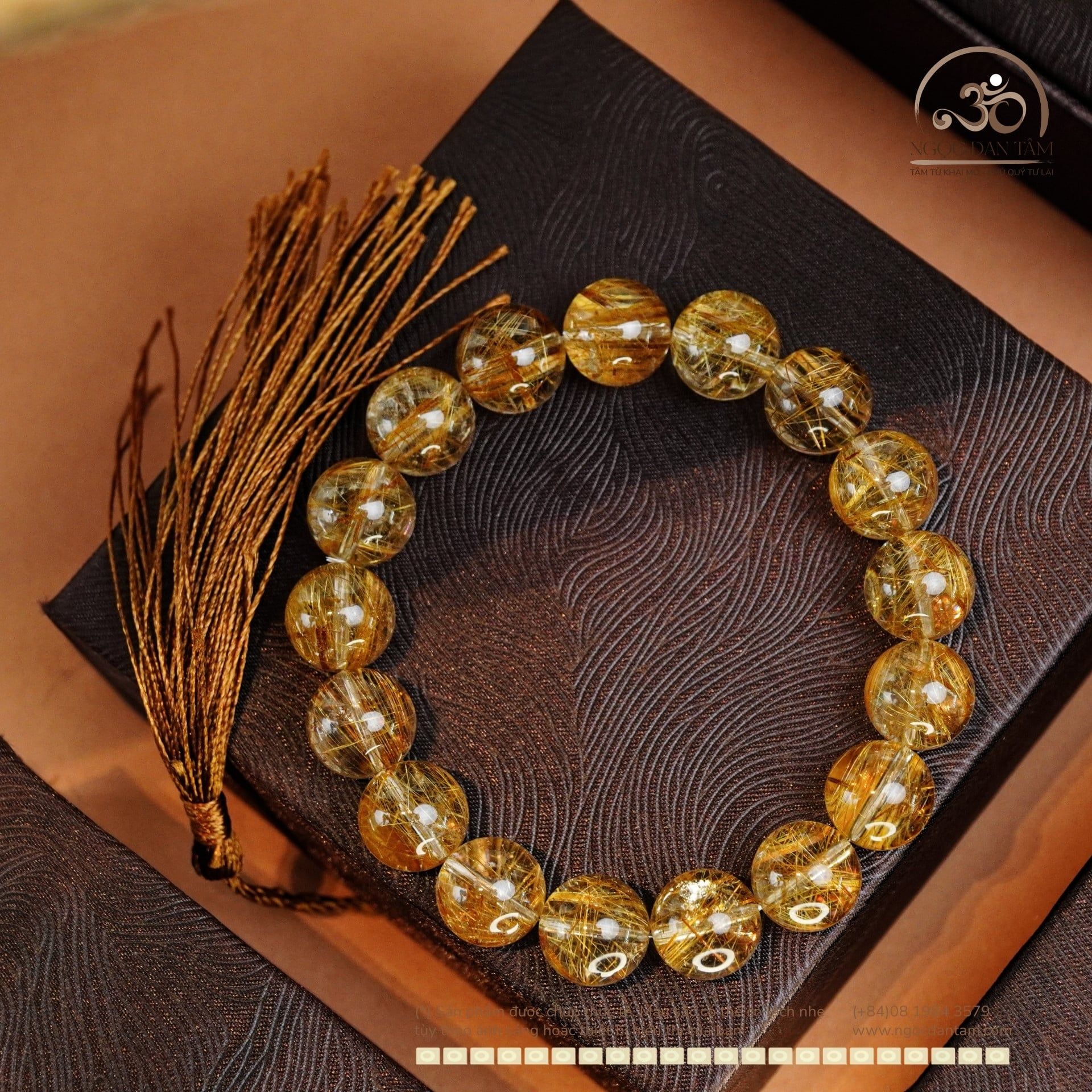  Vòng Tay Thạch Anh Tóc Nâu Hoàng Kim VVIP 12,5mm 