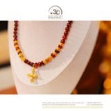  Vòng Cổ Thạch Anh Tóc Đỏ Đồng Trục Phối Charm Chùy Kim Cang 