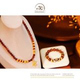  Vòng Cổ Thạch Anh Tóc Đỏ Đồng Trục Phối Charm Chùy Kim Cang 