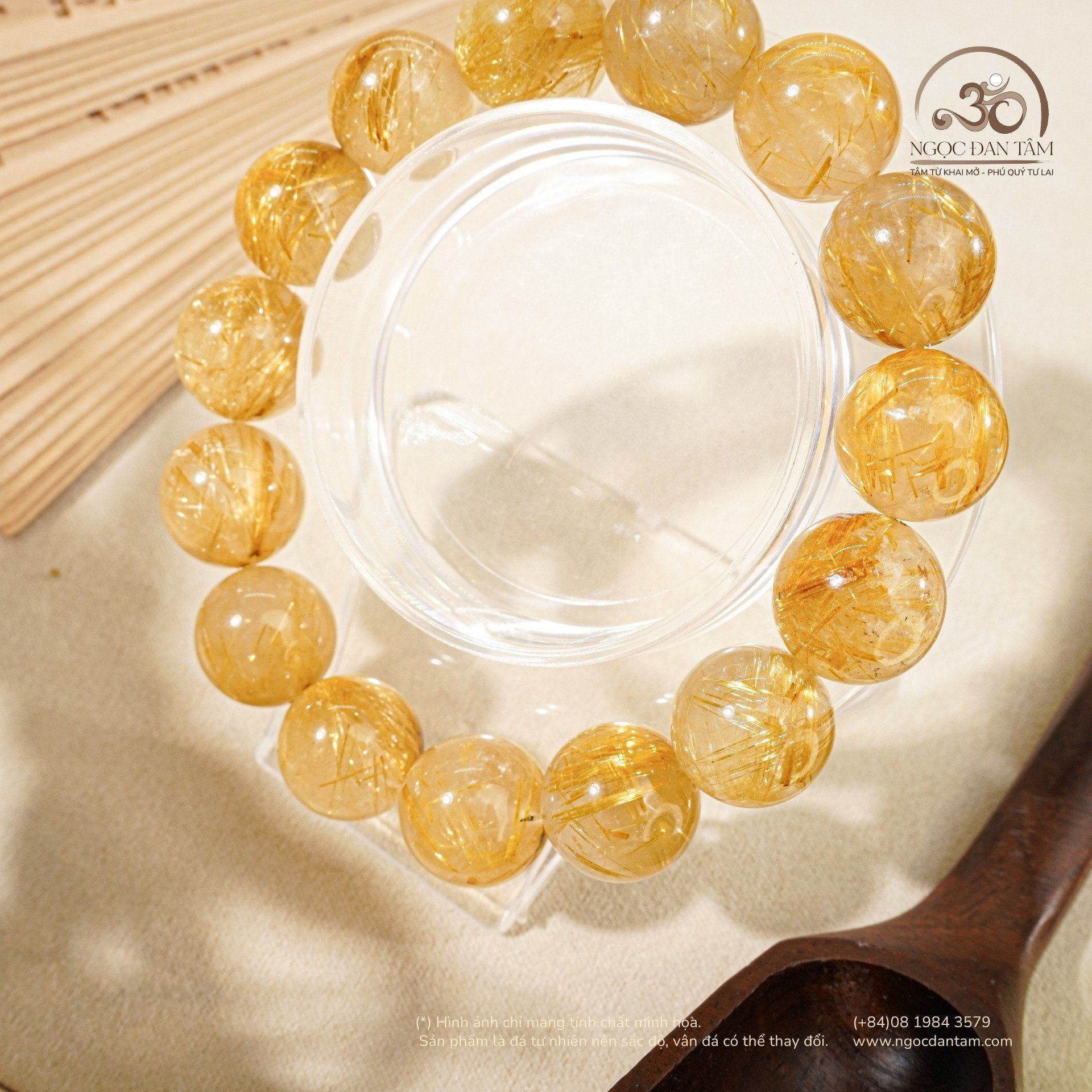  Vòng Tay Thạch Anh Tóc Vàng 14mm 7A 