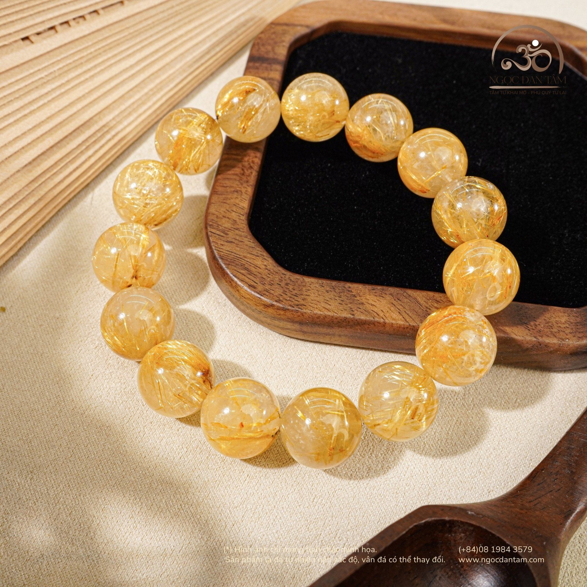  Vòng Tay Thạch Anh Tóc Vàng 14mm 7A 