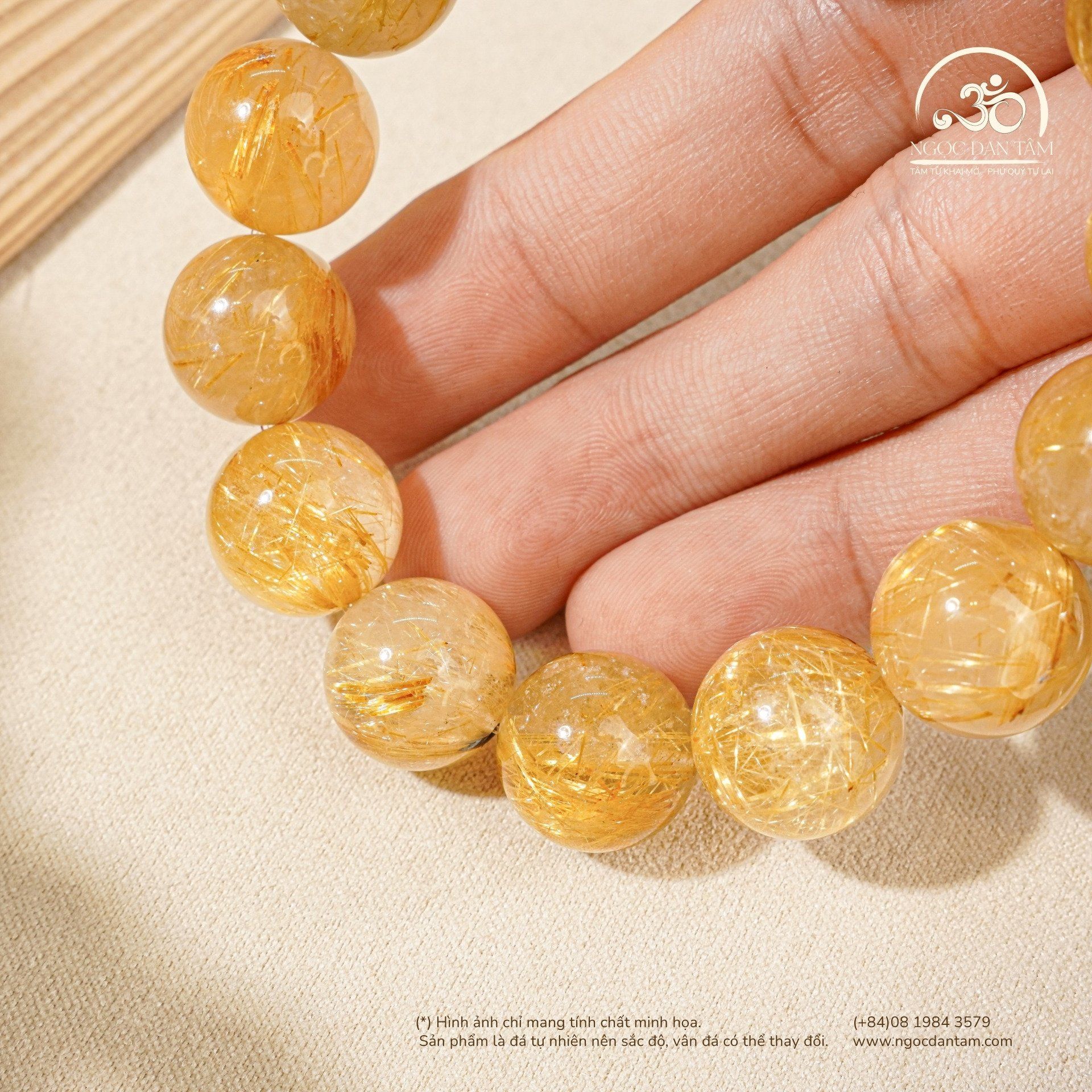  Vòng Tay Thạch Anh Tóc Vàng 14mm 7A 