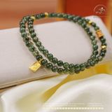  Chuỗi Vòng Tay Thạch Anh Tóc Xanh Đồng Trục VIP 6mm Phối Charm Bạc 925 Mạ Vàng 