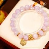  Vòng Tay Thạch Anh Tím Lavender 10mm 3A Phối Charm Diện Phật Chùy Kim Cang Đôi 