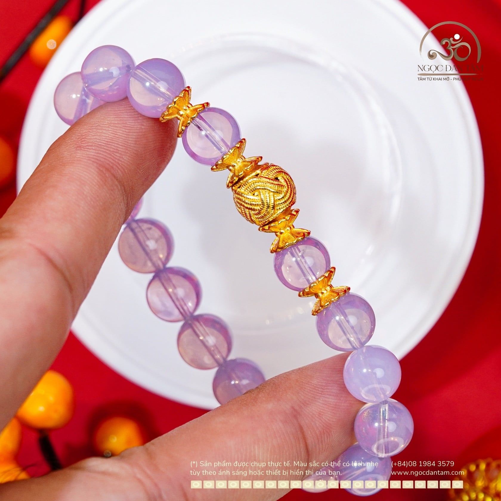  Vòng Tay Thạch Anh Tím Sao Vip 9-10mm 5A Phối Charm Nút Thắt Cát Tường 