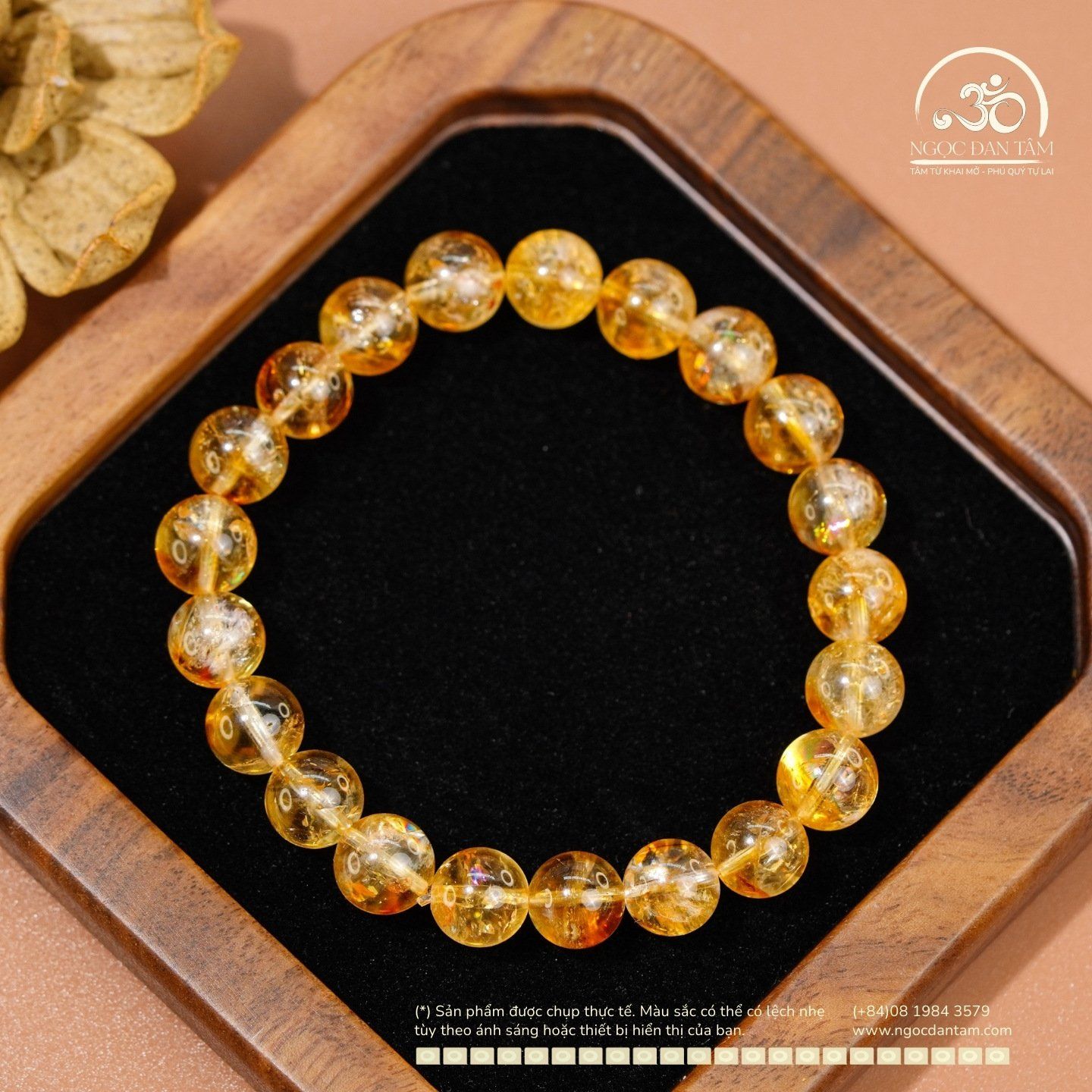  Vòng Tay Thạch Anh Vàng Hoa Bay 8mm 3A 