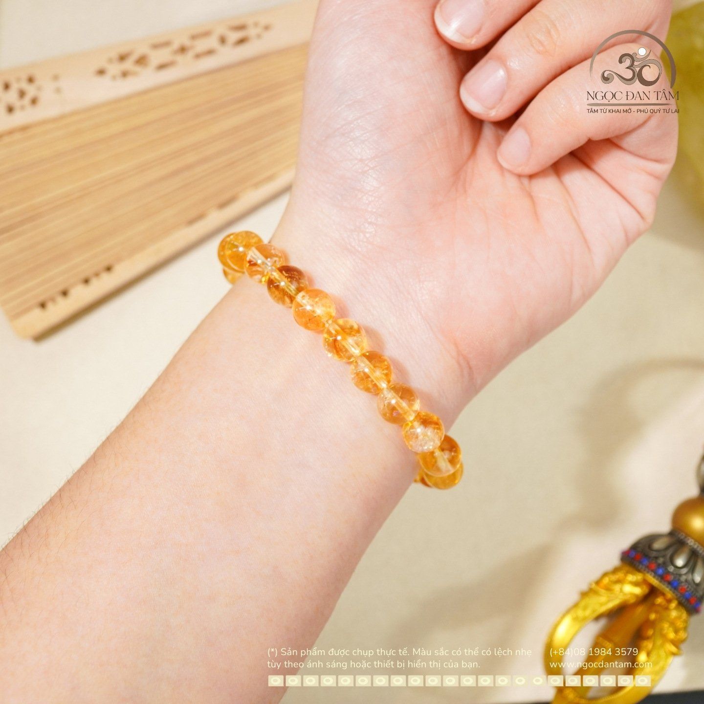  Vòng Tay Thạch Anh Vàng Hoa Bay 8mm 3A 