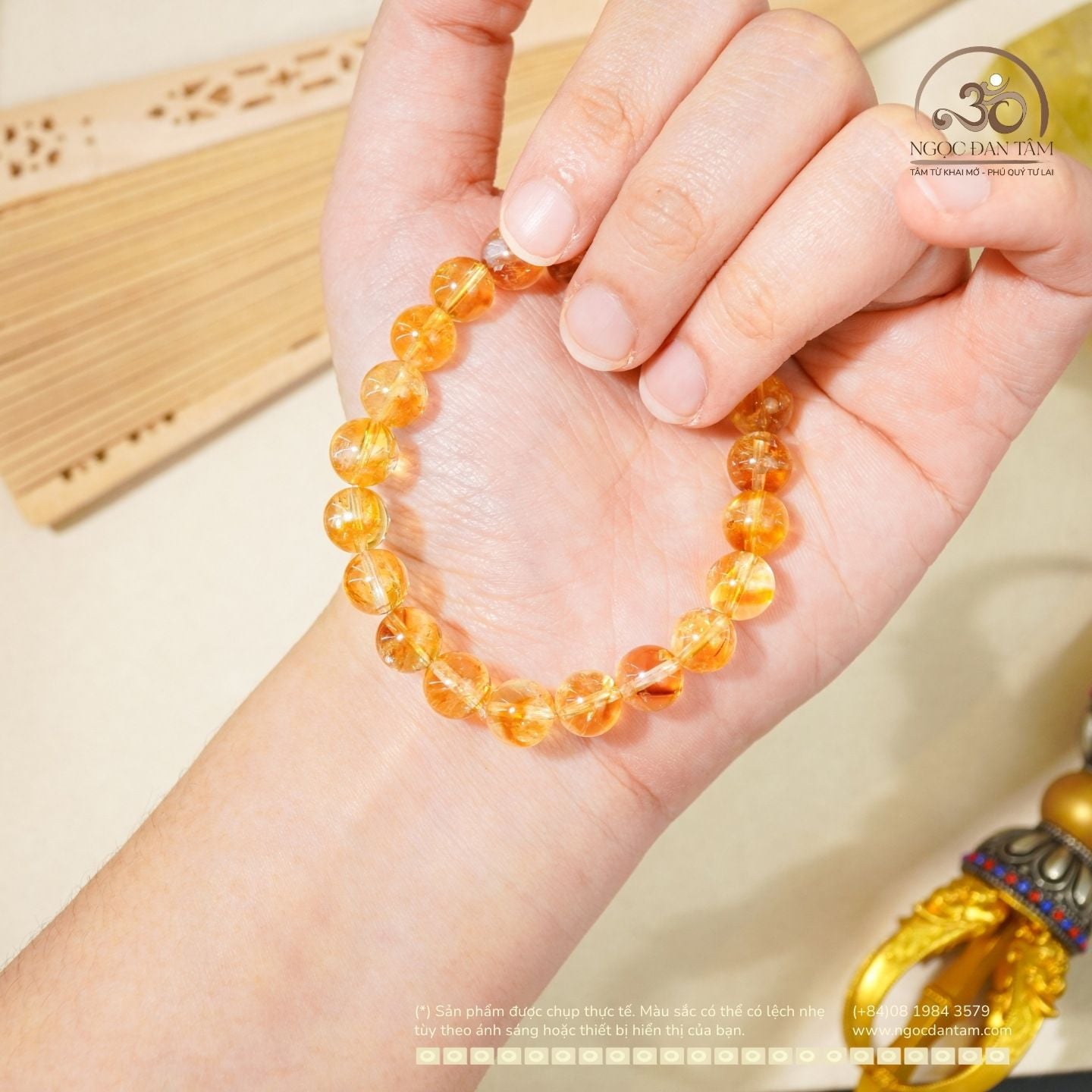  Vòng Tay Thạch Anh Vàng Hoa Bay 8mm 3A 