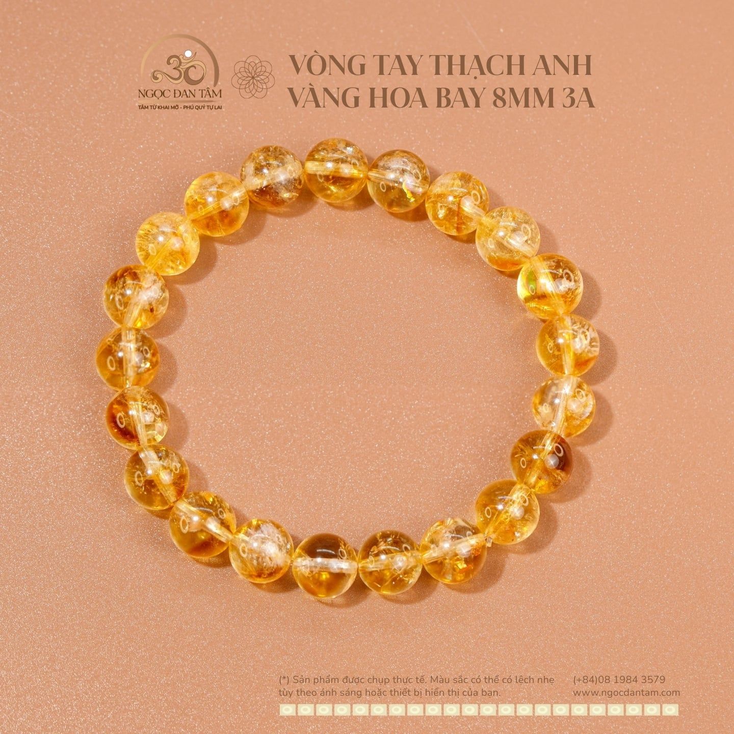  Vòng Tay Thạch Anh Vàng Hoa Bay 8mm 3A 