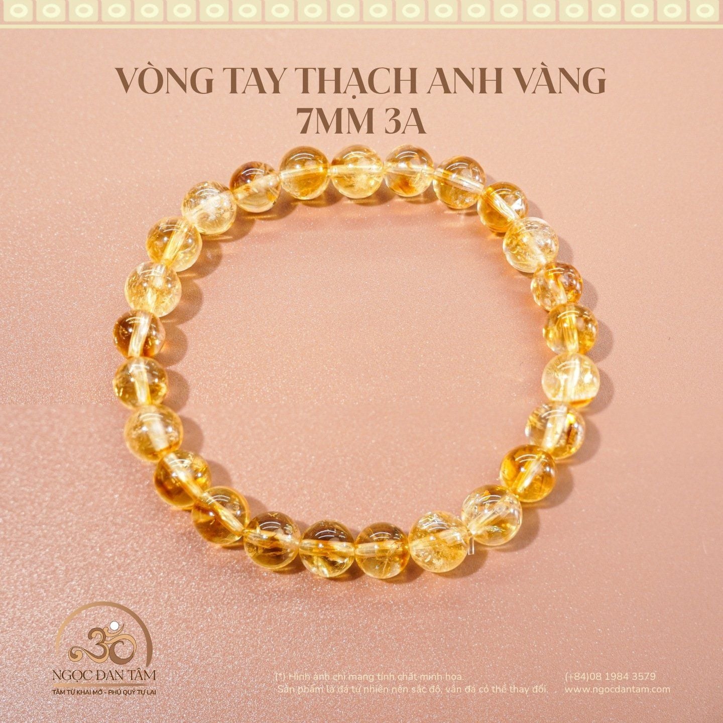  Vòng Tay Thạch Anh Vàng Hoa Bay 7mm 3A 