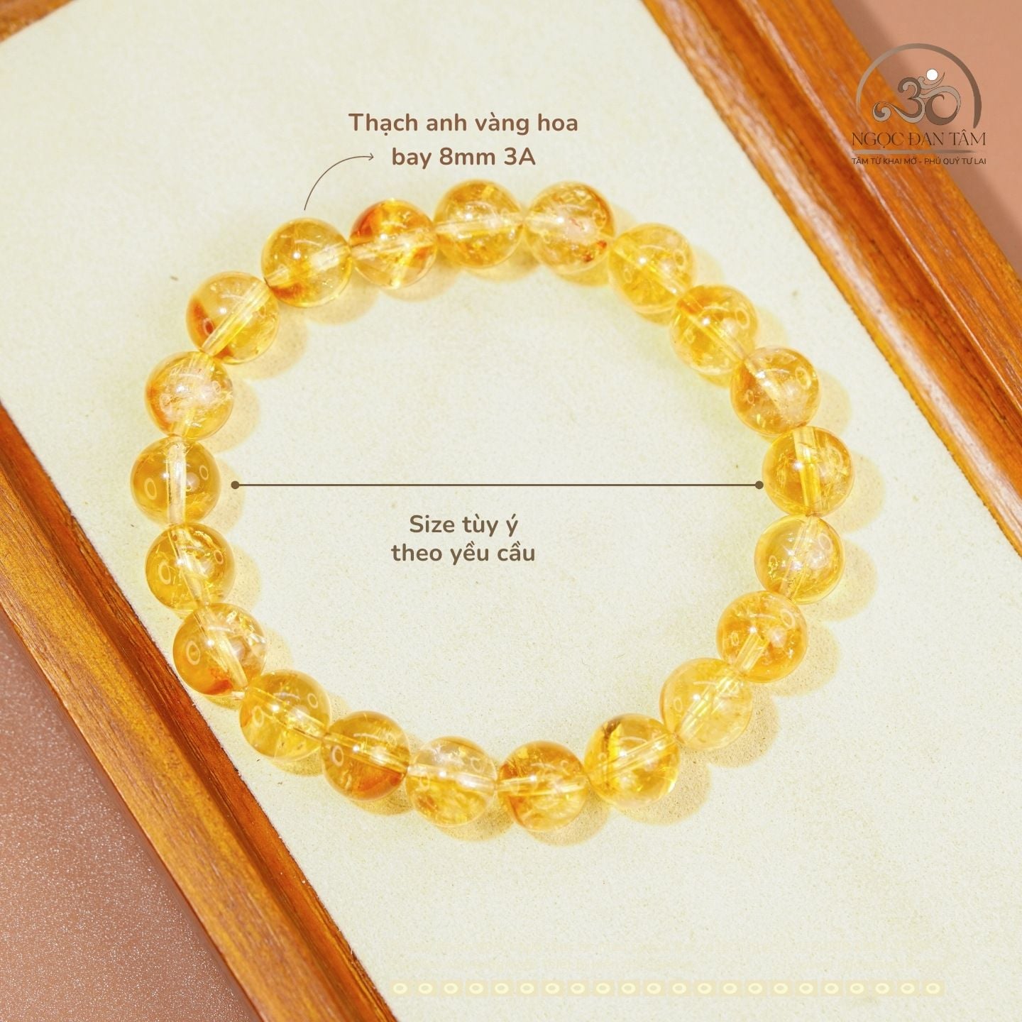  Vòng Tay Thạch Anh Vàng Hoa Bay 8mm 3A 