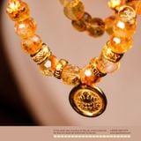  Vòng Cổ Đá Thạch Anh Vàng Thuôn 6x8mm Phối Charm Chùy Kim Cang 