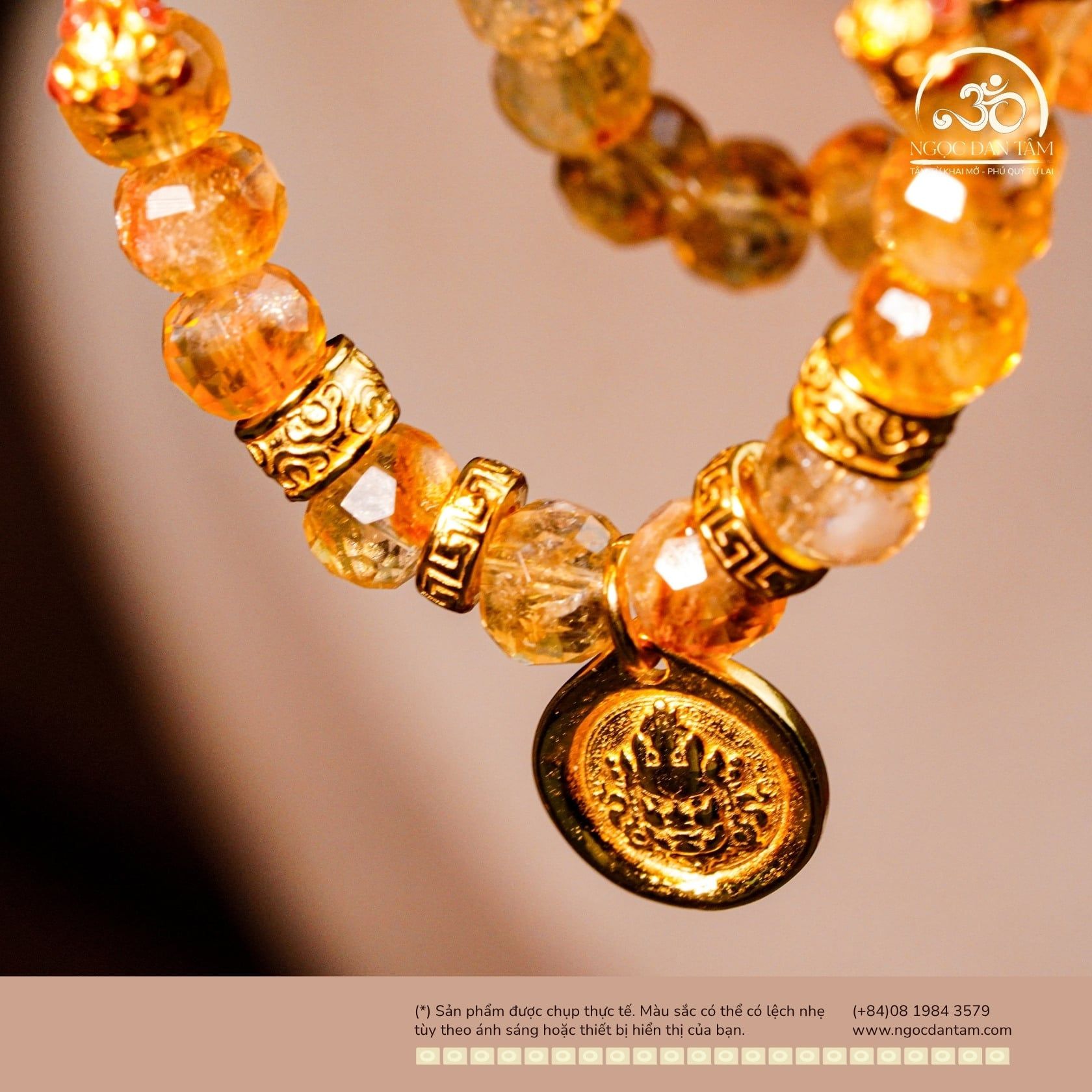  Vòng Cổ Đá Thạch Anh Vàng Thuôn 6x8mm Phối Charm Chùy Kim Cang 