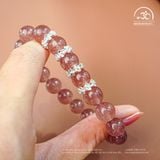  Vòng Tay Đá Thạch Anh Dâu Tây 10mm 2A Phối Charm Bạc 