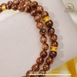  Chuỗi Vòng Tay Thạch Anh Tóc Nâu Đồng Trục 6mm VVIP Phối Charm Bạc 925 Mạ Vàng Cao Cấp 