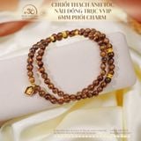  Chuỗi Vòng Tay Thạch Anh Tóc Nâu Đồng Trục 6mm VVIP Phối Charm Bạc 925 Mạ Vàng Cao Cấp 