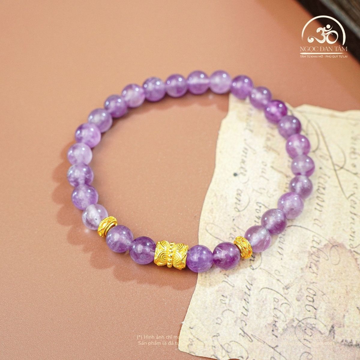  Vòng Tay Thạch Anh Tím 6mm 2A Phối Charm 2 Đầu Sen 