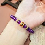  Vòng Tay Thạch Anh Tím 8mm 6A Phối Charm Vàng Đính Đá 