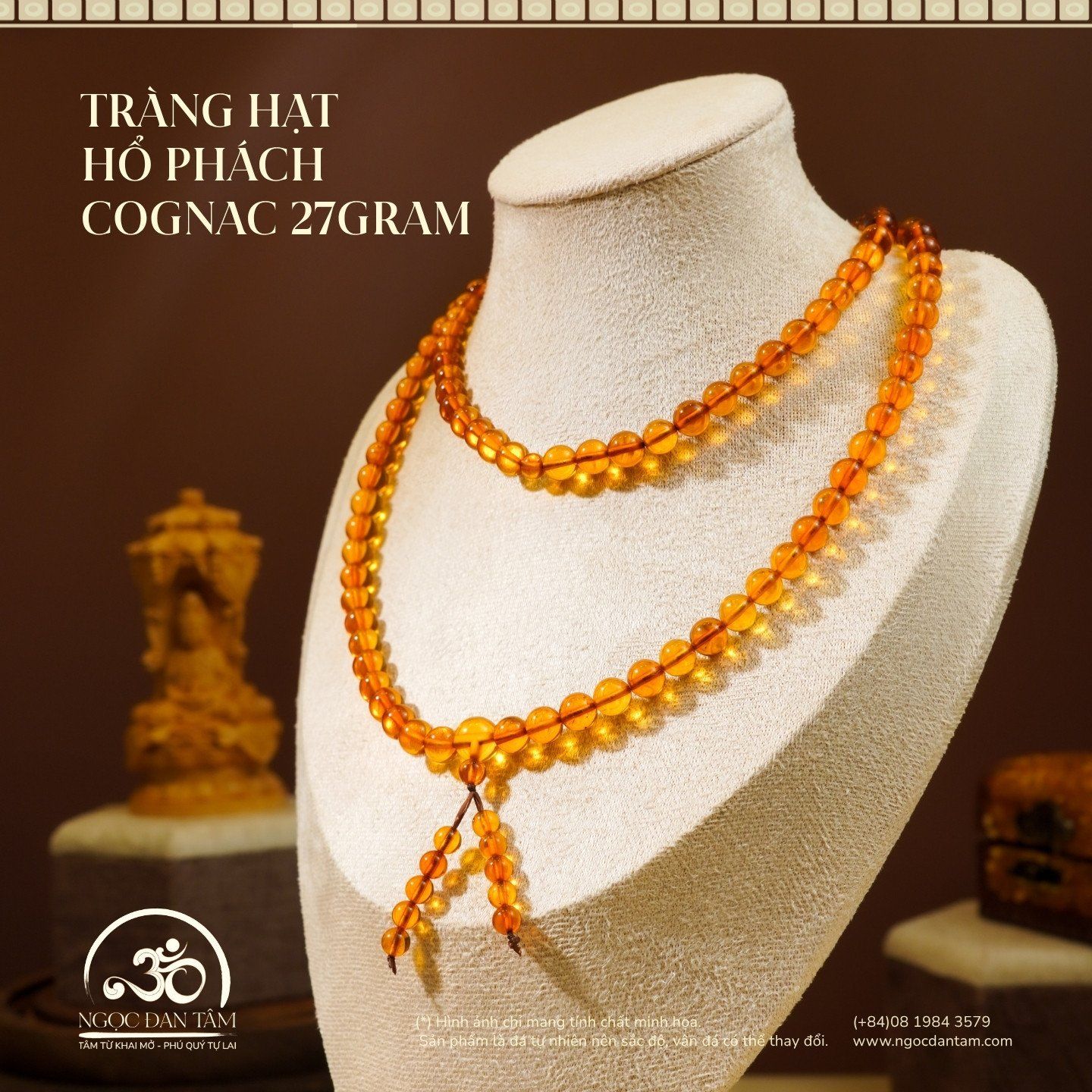  Tràng Hạt Hổ Phách Cognac 27gram 
