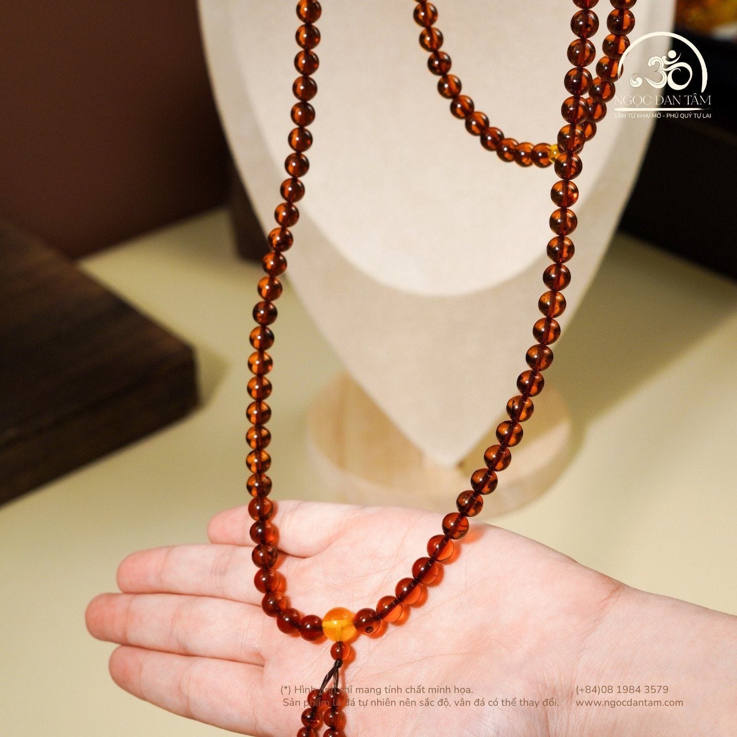  Tràng Hạt Hổ Phách Cognac Đậm 27gram 