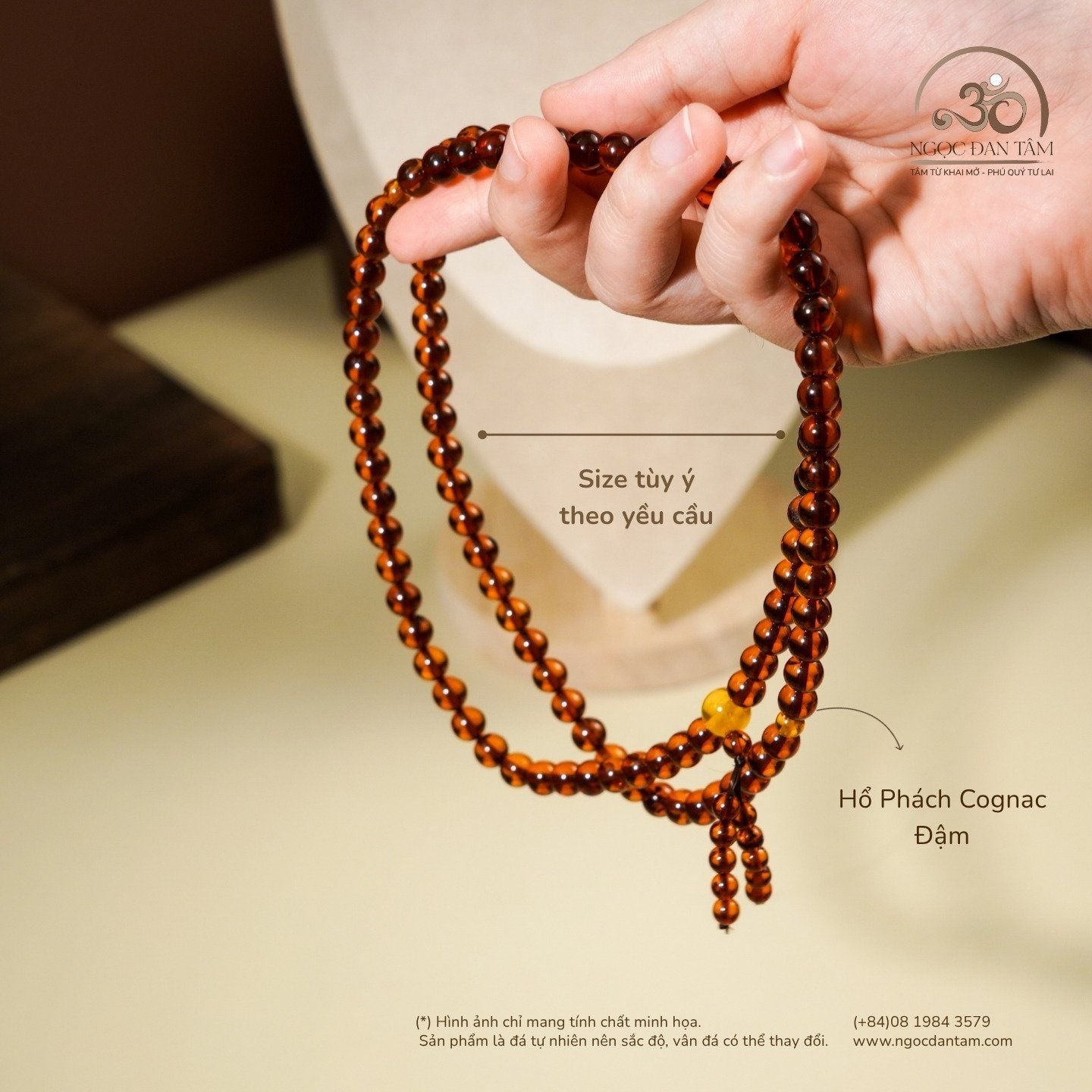  Tràng Hạt Hổ Phách Cognac Đậm 27gram 