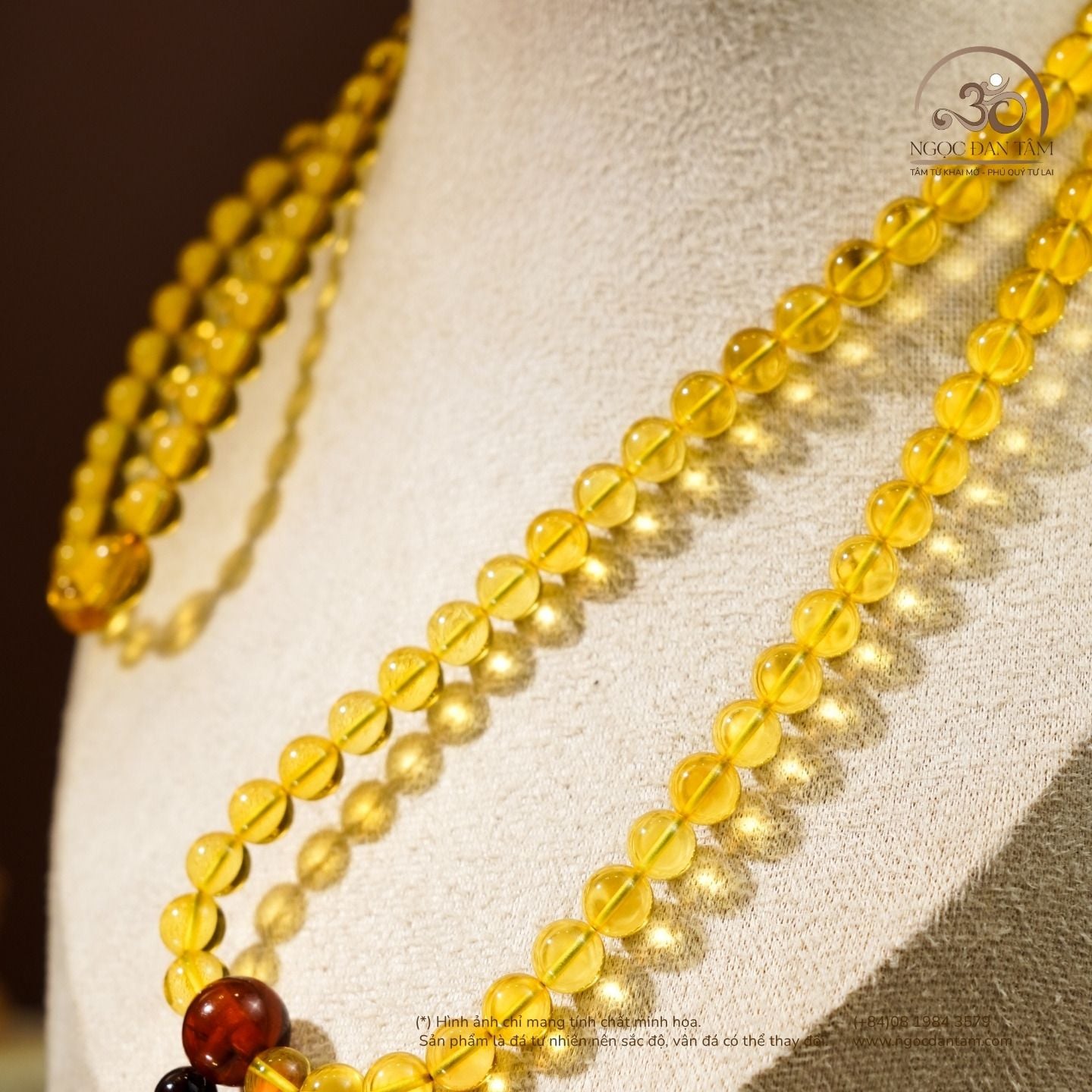  Tràng Hạt Hổ Phách Vàng Trong Phối Huyết Phách 30gram 