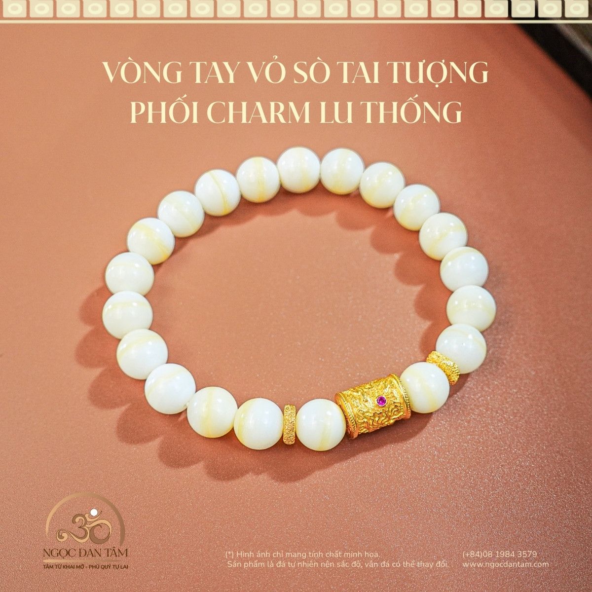  Vòng Tay Vỏ Sò Tai Tượng Phối Charm Lu Thống 